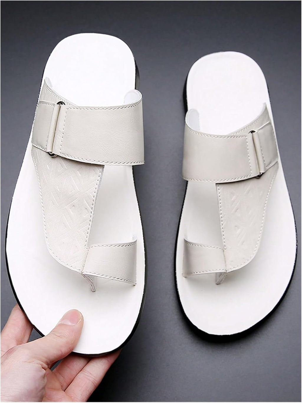 Men's PU Leather Thong Sandals Open Toe Slip on Slippers