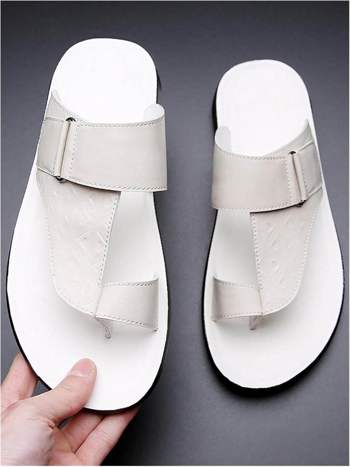 Men's PU Leather Thong Sandals Open Toe Slip on Slippers