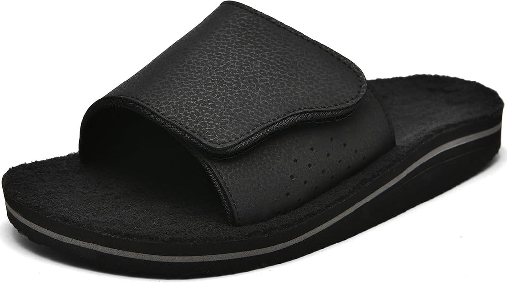 Men's Fuzzy House Slippers With Arch Support Indoor Outdoor House Shoes Heel Cup Slides with Soft Cushion Footbed
