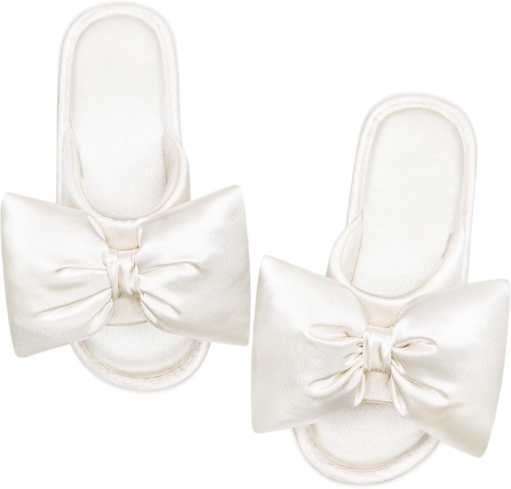 Women's Satin Open-Toe Bow Slippers Memory Foam Indoor Bedroom House Shoes