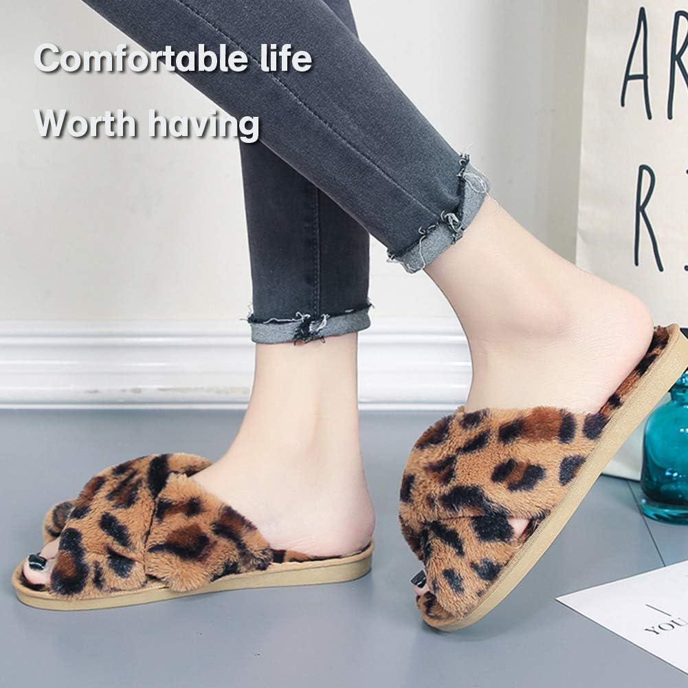Women’s Cross Band Slippers, Soft Plush Fleece Lightweight Non Slip Open Toe Flip Flop Shoes House Indoor Outdoor Fur Fuzzy Slippers