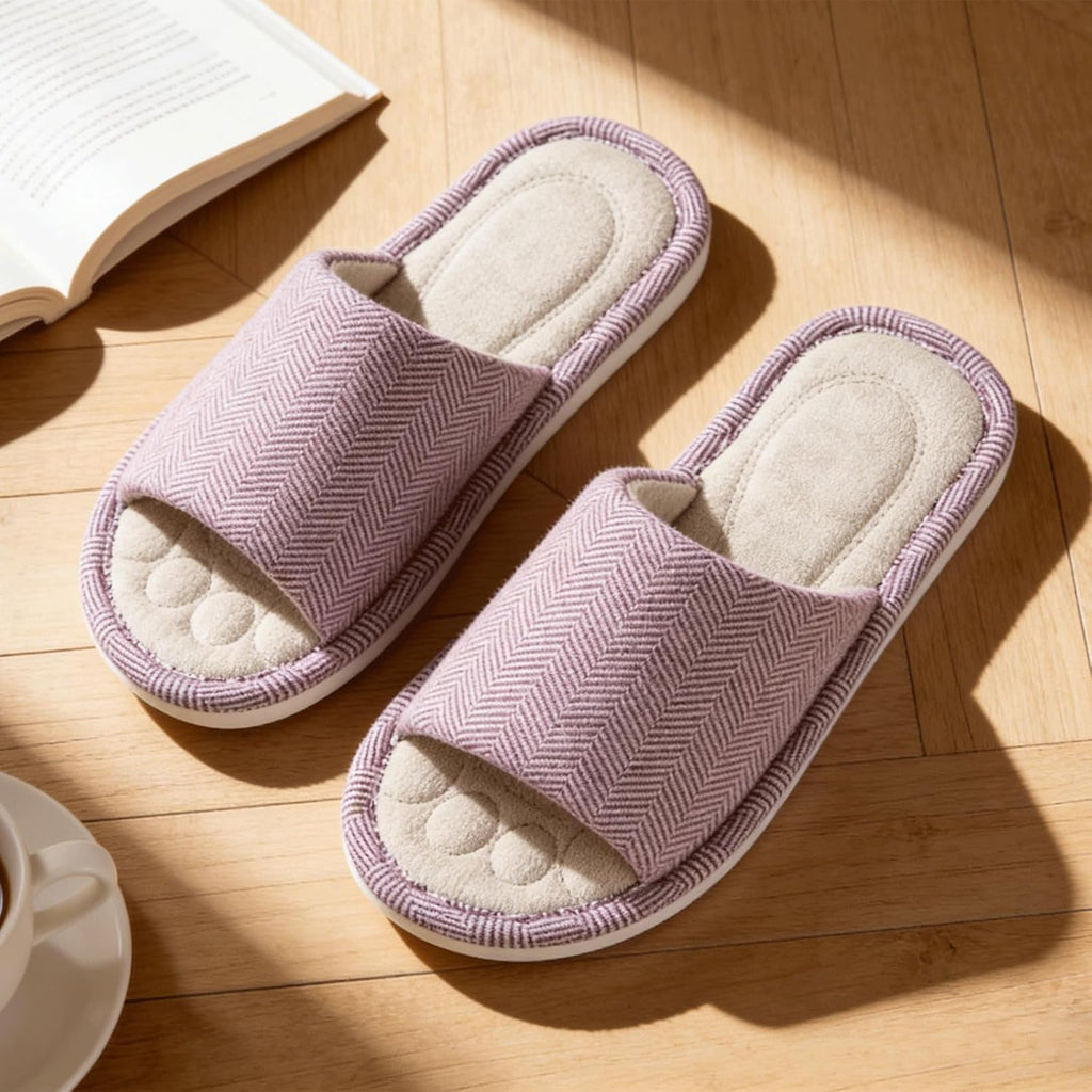Womens Open Toe House Slippers Breathable Slip-on Indoor Slippers with Memory Foam Soft Machine Washable Bedroom Home Shoes