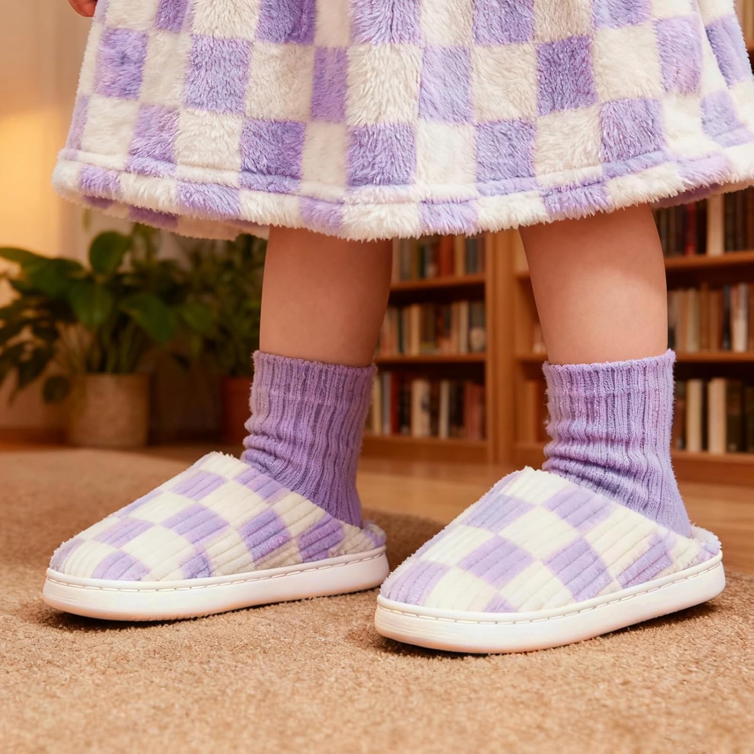 Kids Slippers for Boys and Girls Plush Lined Memory Foam Comfort Non-Slip Sole Warm Winter House Shoes for Toddlers & Big Kids Indoor/Outdoor Wear