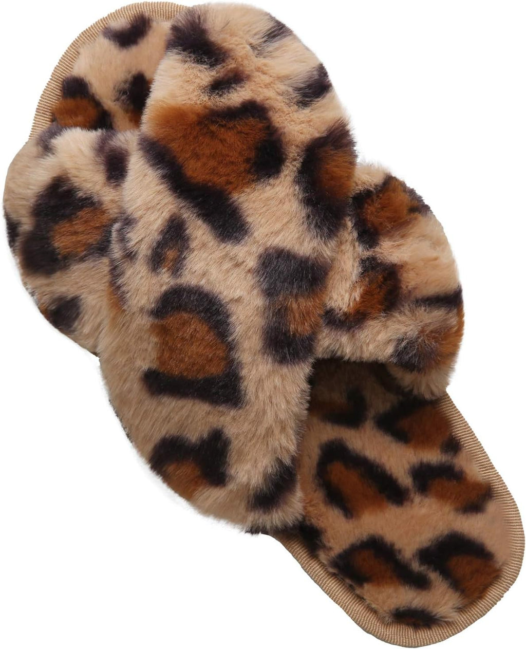 Women’s Cross Band Slippers, Soft Plush Fleece Lightweight Non Slip Open Toe Flip Flop Shoes House Indoor Outdoor Fur Fuzzy Slippers