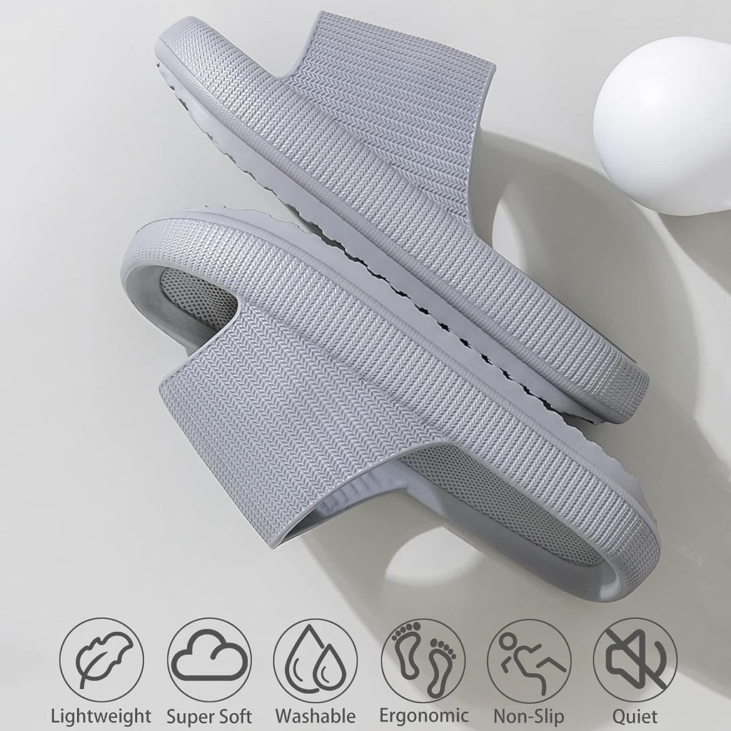 Slippers for Women and Men, Pillow House Slippers Shower Shoes Indoor Slides Bathroom Sandals, Ultimate Comfort, Lightweight, Thick Sole, Non-Slip, Easy to Clean