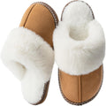 Fuzzy Slippers for Women with Memory Foam Warm Winter Faux Fur Slippers House Shoes Indoor Outdoor Mothers Day Gifts for Women Mom Suede Anti-Skid