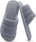 Terry Cloth Open Toe Slippers for Women Memory Foam Slip On House Slippers