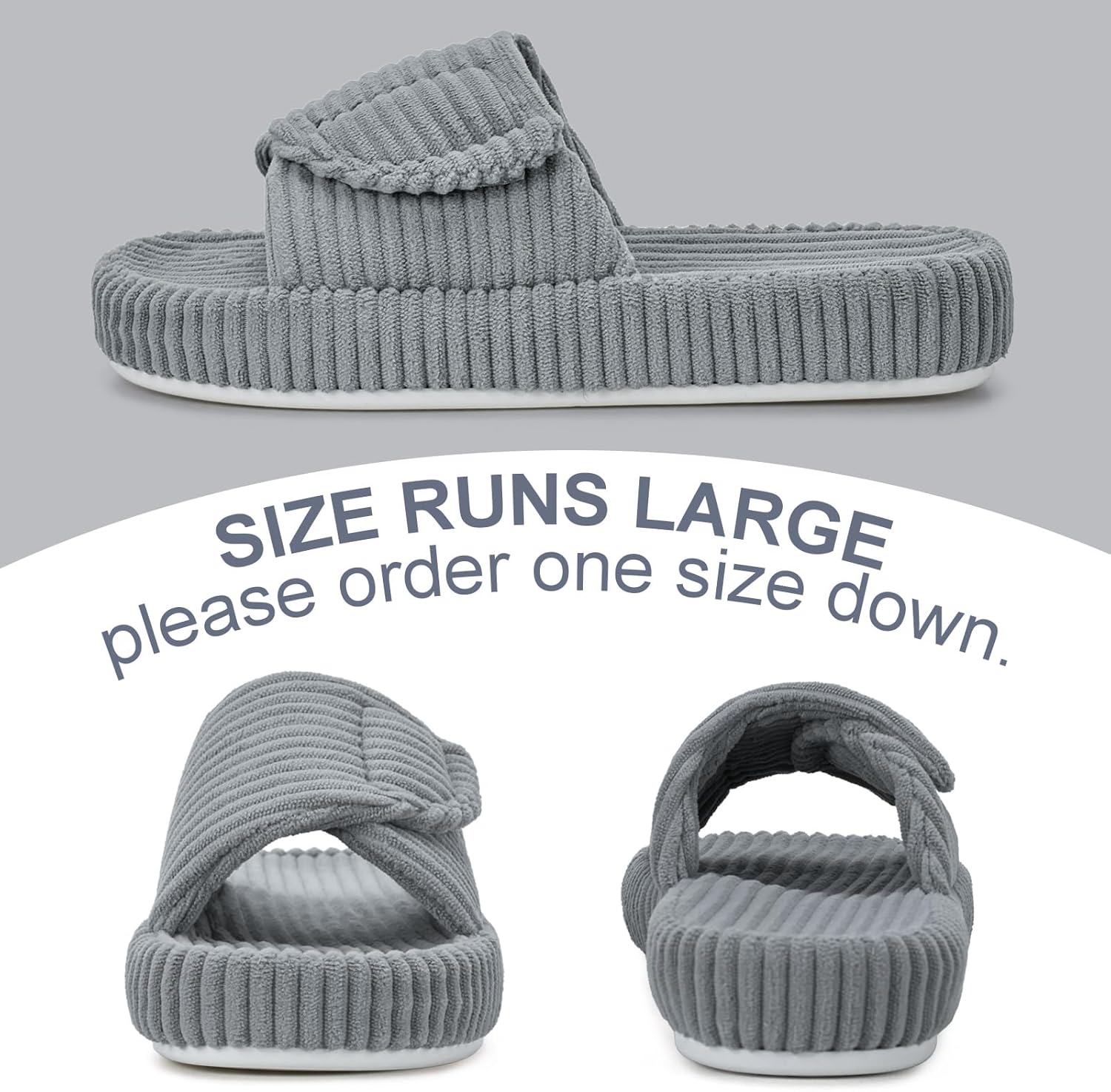 Women's Orthopedic Arch Support Slippers House Slippers for Women Adjustable Memory Foam Open Toe Indoor Bedroom Shoes Slide