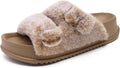 Women's Fluff Slippers Plantar Fasciitis Arch Support Platform Slippers Ladies Fashion Open Toe Faux Fur Sliders Womens House Slipper Size 6-12