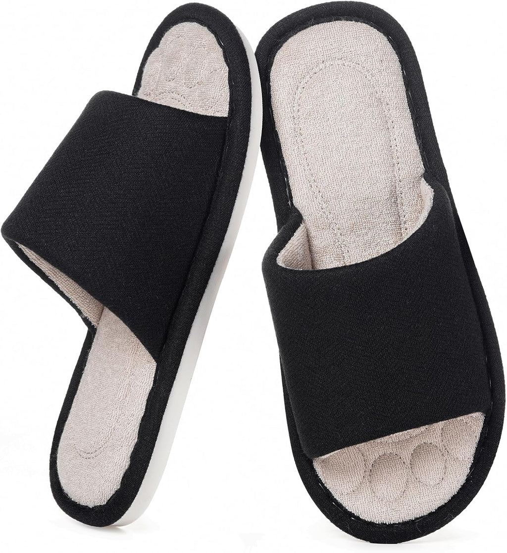 Mens Open Toe House Slippers Breathable Slip-on Indoor Slippers with Memory Foam Soft Machine Washable Bedroom Home Shoes
