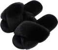 Women's Fuzzy Slippers Cross Band Memory Foam House Slippers Open Toe