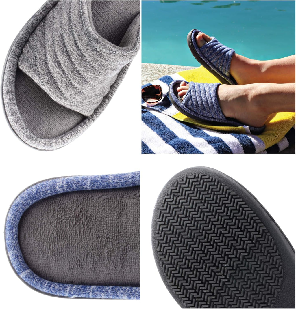 Women's Premium Knit Slide Slippers - Moisture-Wicking Lining, Rubber Indoor/Outdoor Sole - Machine Washable House Shoes